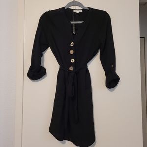 MINE Black Button Detail Mini Dress